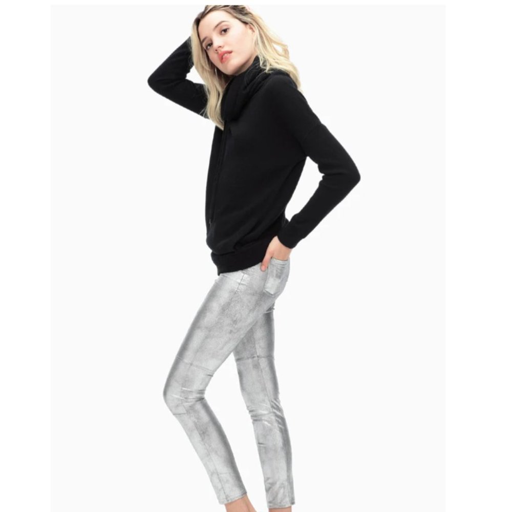 NWT Splendid Women's Faux Leather Metallic Silver Leggings Size XS S M L XL $150